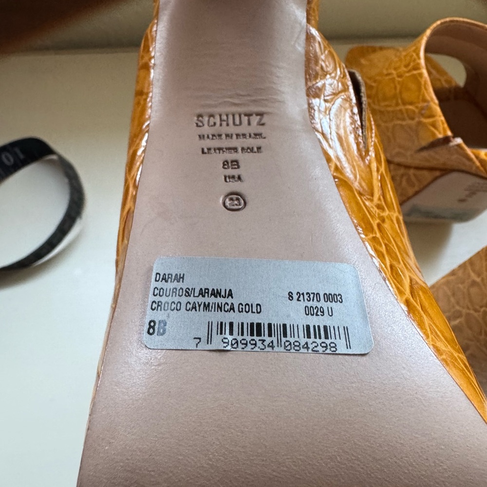 SCHUTZ Croc-Embossed Platform Mules in Cognac Tan - Picture 8 of 8